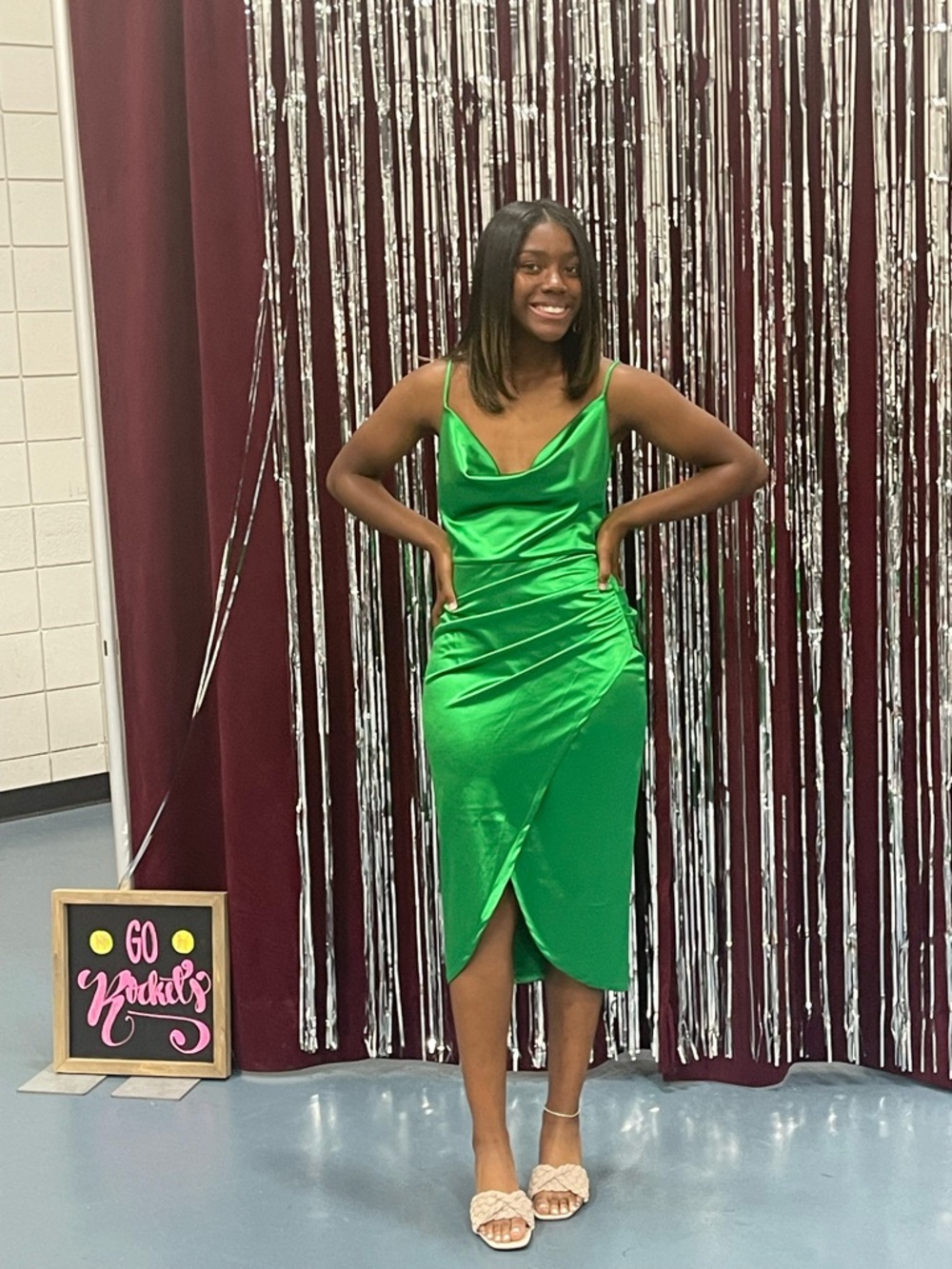 Windsor Emerald Satin Cowl Neck Midi Dress